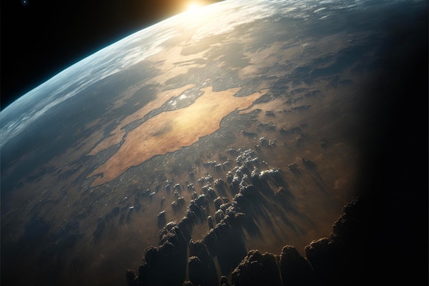 Obraz przedstawiający widok Ziemi z kosmosu generujący ai