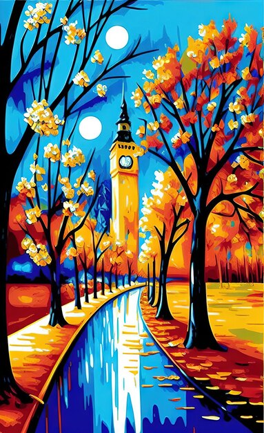 Obraz przedstawiający wieżę zegarową w Londynie