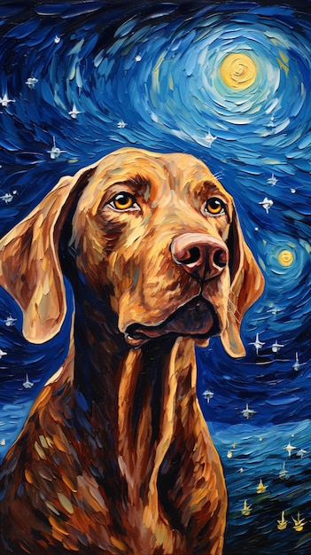 obraz psa patrzącego na gwiazdy na niebie generatywny ai