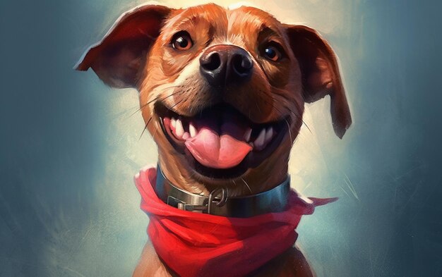 obraz psa z czerwoną bandanną na szyi generatywny ai