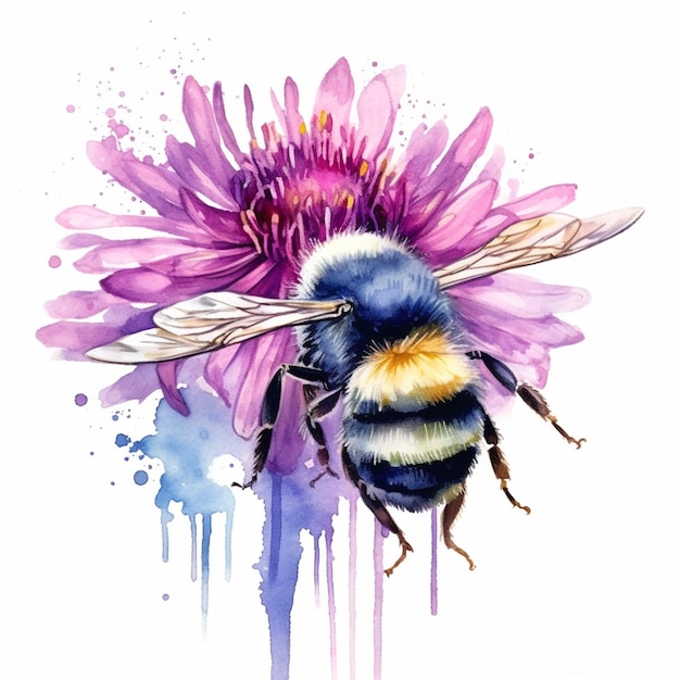 obraz pszczoły na kwiacie z efektem kroplającego farby generatywny ai