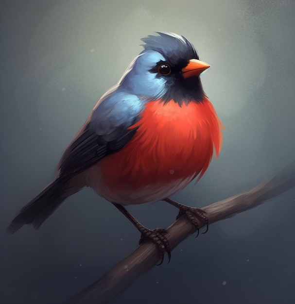 obraz ptaka z czerwonym dziobem i niebieskimi piórami.