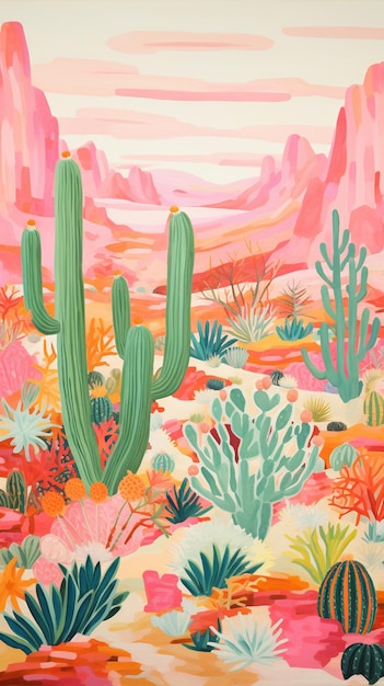 obraz pustynnej sceny z kaktusami i górami w tle generatywny ai