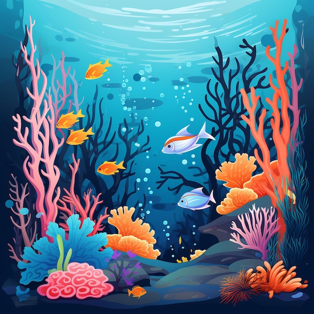 obraz rafy koralowej z różnymi kolorowymi rybami i koralowcami