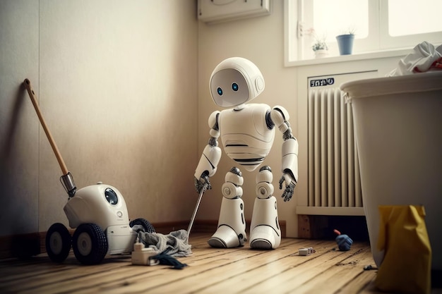 Obraz robota stojącego na środku pokoju Generative AI