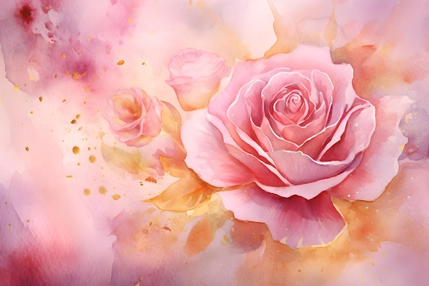 Obraz różowej róży ze złotymi kroplami
