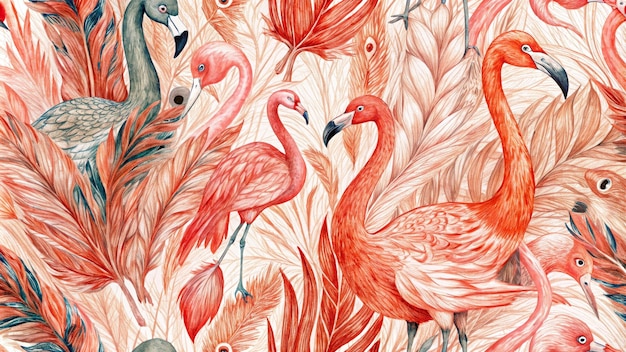 obraz różowych flamingów na zielonym tle