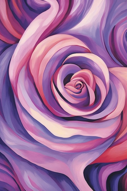 obraz róży z wirującym środkiem na fioletowym i różowym tle generatywny ai