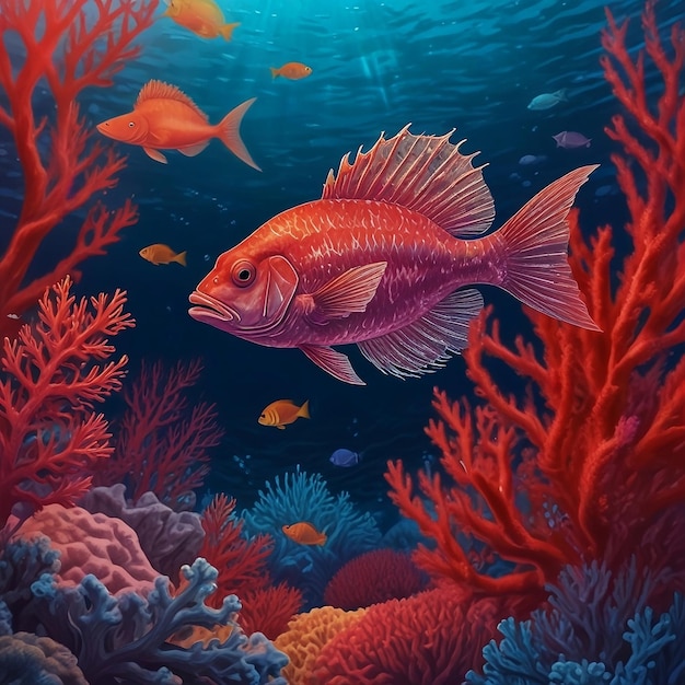 obraz ryb i koralowców z słowami ryby na dnie