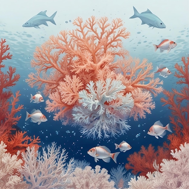 obraz ryb pływających pod koralowcem z słowami rekin na dnie