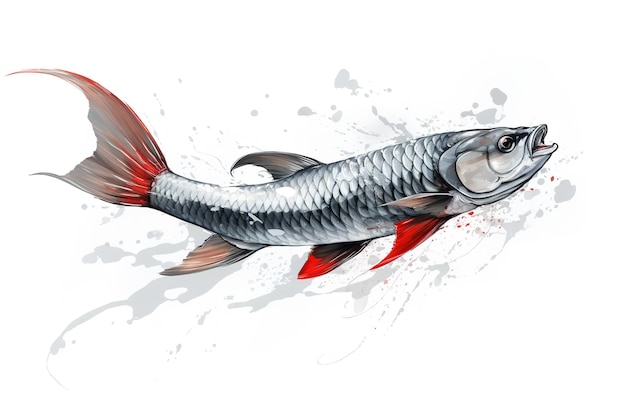Obraz ryby arowana starożytny chiński styl pędzla Ilustracja zwierzaka Generatywna sztuczna inteligencja