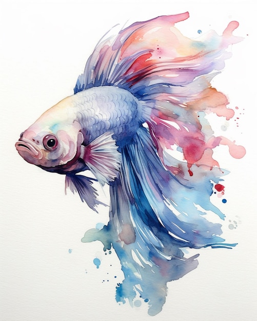 Obraz ryby z kolorowym ogonem i białym tłem generatywny ai