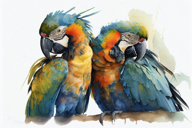 Obraz rysunku akwarelowego pary papug Generatywna sztuczna inteligencja