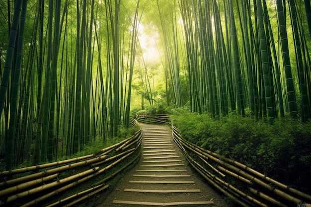 obraz ścieżki przez las bambusowy generatywny ai