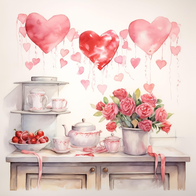 obraz serc i kwiatów na stole
