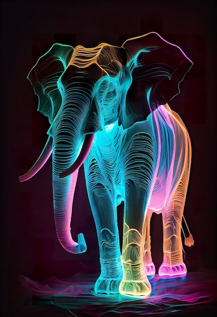 Obraz słonia otoczonego innymi kolorami w stylu półprzezroczystych fal żywicznych filtry retro realistyczne oświetlenie generuje ai