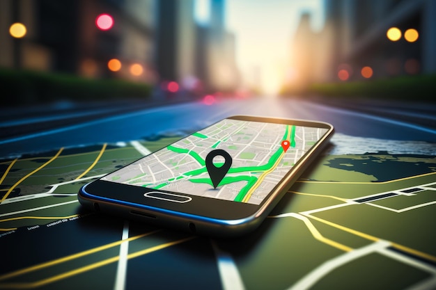 Obraz smartfona z GPS na nim Generative AI