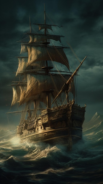 Obraz statku pirackiego podczas sztormu