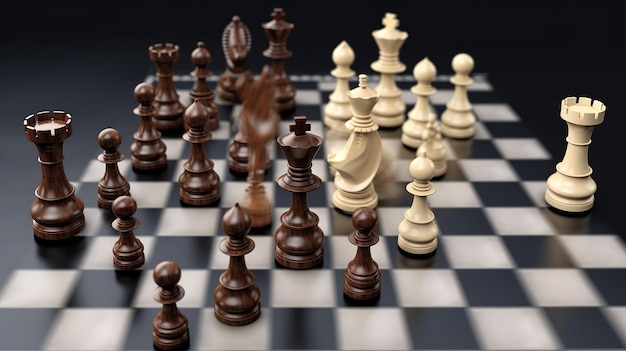 Obraz Stock popularne szachy sztuk światowy trend drewniane szachy AI Generated Image