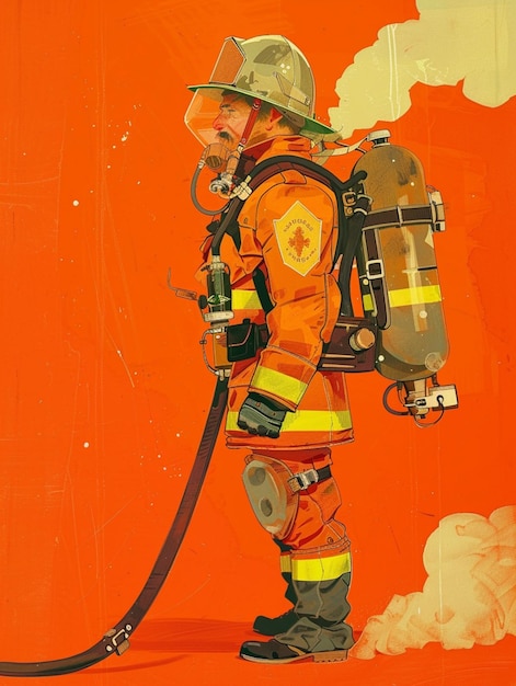Zdjęcie obraz strażaka z węzem i hydrantem przeciwpożarowym
