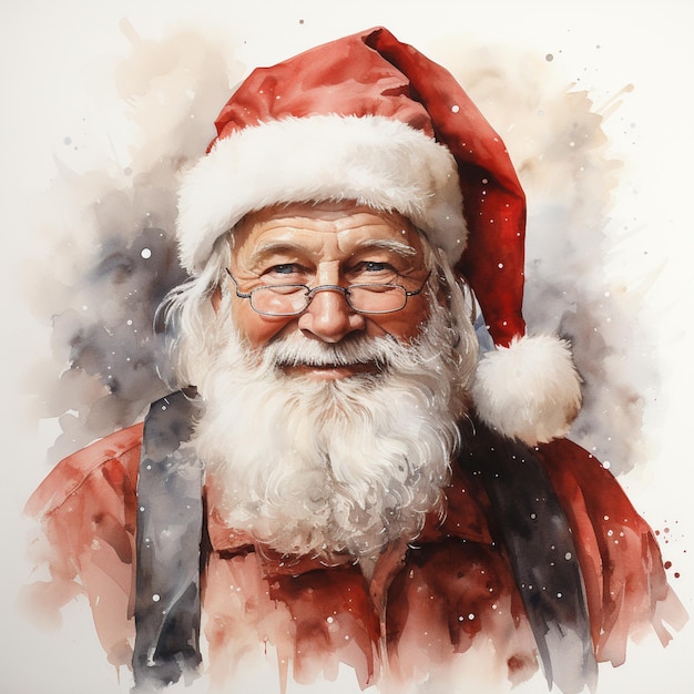 Obraz Świętego Mikołaja z brodą i okularami.