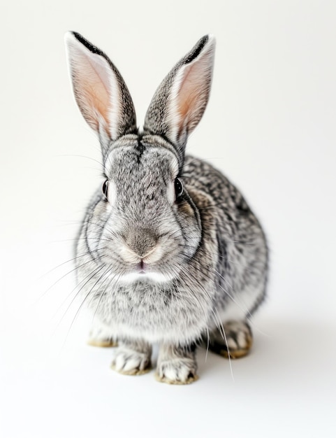 Zdjęcie obraz szarego królika na białym tle srebrny i brązowy