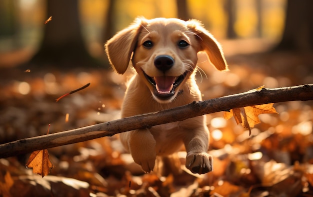 Obraz szczęśliwego psa i kija Generacyjna sztuczna inteligencja