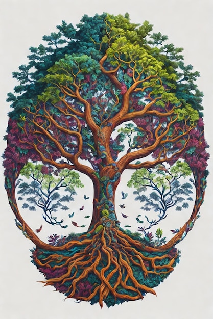 Obraz sztuki drzewa życia z kolorową ilustracją ai generatywnego obrazu