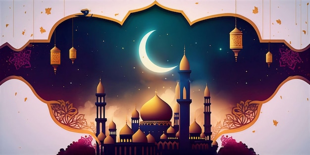 Zdjęcie obraz tła meczetu o tematyce islamskiej może być używany do plakatów, kart z pozdrowieniami, banerów i innych