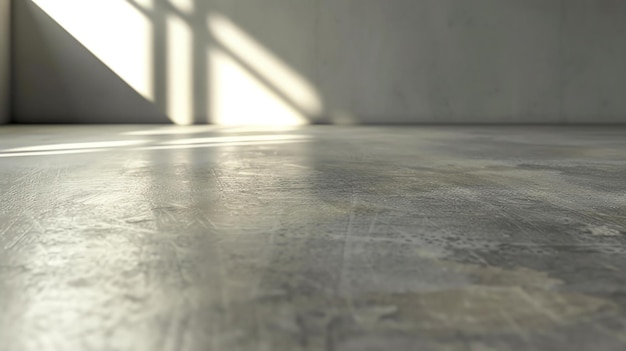 Obraz to zbliżenie betonowej podłogi z oknem w tle Podłoga jest teksturowana i ma szorstkie wykończenie