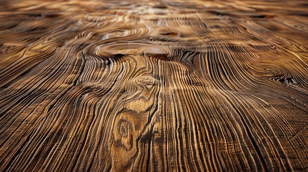 Zdjęcie obraz to zbliżenie drewnianego stołu. drewno ma bogaty ciemno-brązowy kolor i piękny wzór ziarnisty.