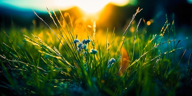 Obraz trawy ze słońcem nad nim