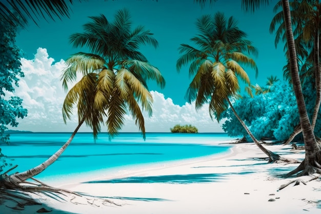 Obraz tropikalnej plaży z palmami Generative AI