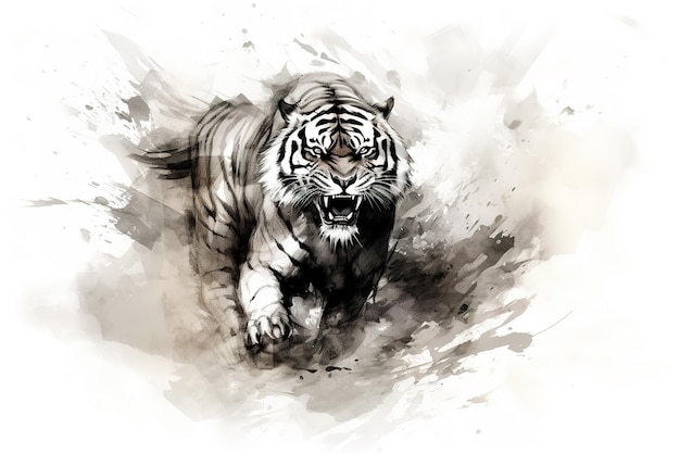 Obraz tygrysa jest zły. Dzikie zwierzęta Ilustracja Generacyjna sztuczna inteligencja