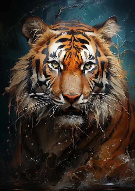Obraz tygrysa w wodzie na niebieskim tle generatywny ai