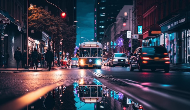 Zdjęcie obraz ulicy miasta nocą generative ai