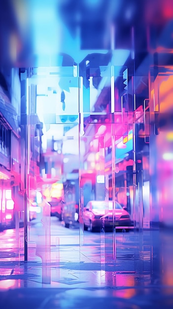 obraz ulicy miejskiej nocą z neonami