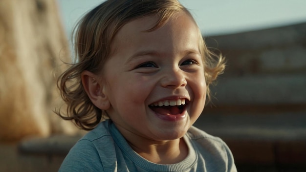 Obraz uroczego dziecka uśmiechającego się z radości