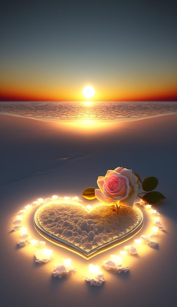 Obraz w kształcie serca z zachodem słońca w tle