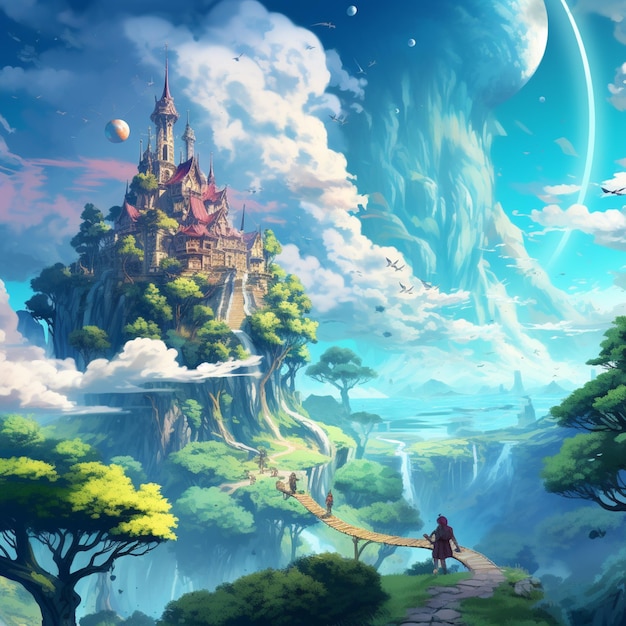 obraz w stylu anime zamku w świecie fantasy generatywny ai
