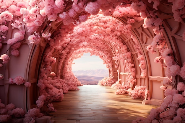 obraz w tle tunelu pink roses path
