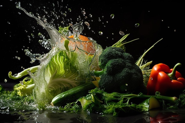 Obraz warzyw z kropelkami wody w tle