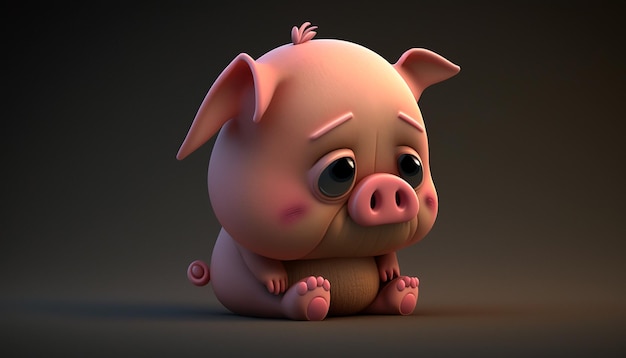 Zdjęcie obraz wektora kreskówki smutnej świni ai generowanej sztuki