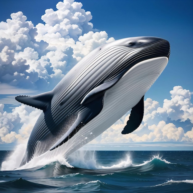 Obraz wieloryba latającego w powietrzu
