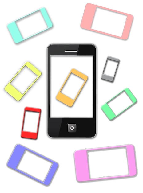 Obraz wielu nowoczesnych kolorowych telefonów komórkowych