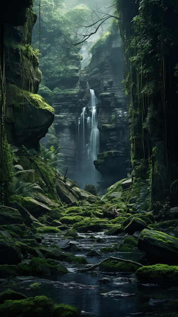 obraz wodospadu w środku lasu