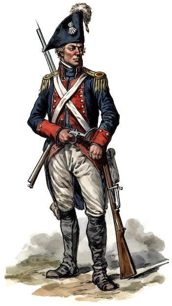 Obraz wygenerowany przez AI Akwarela przedstawiająca XVII-wiecznego brytyjskiego żołnierza