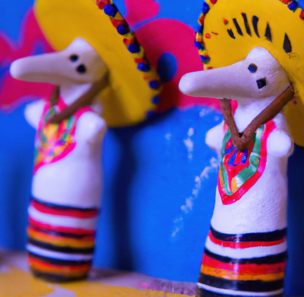 Obraz z bliska meksykańskich ozdobionych ręcznie robionych żywych kolorowych figurek