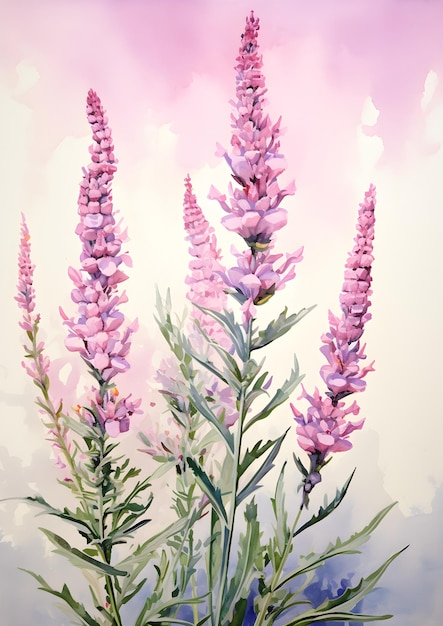 obraz z fioletowymi kwiatami w wazonie Akwarela z kwiatem w kolorze lawendy Idealny do