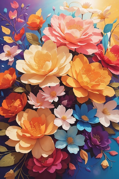 Obraz z kolorowymi kwiatami utrzymany w stylu akwareli